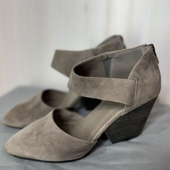 Eileen Fisher Suede Ankle Strap Block Heel Pumps Taupe Gray Size 7 Vero Cuoio - Picture 1 of 8